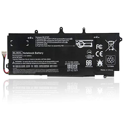 BL06XL BLO6XL HSTNN-DB5D IB5D W02C 722236-171 1C1 271 2C1 722297-001 005 F450 F450C BL06042XL Remplacement de la Batterie de l'ordinateur Portable pour HP EliteBook Folio 1040 G0 G1 G2 (11.1V 42Wh)