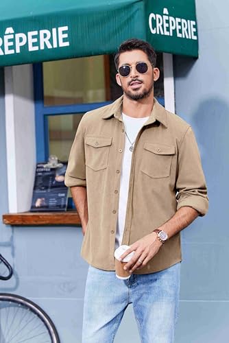 COOFANDY Men's Corduroy Button Down Shirts Jackets Casual Long Sleeve Shacket Lightweight Overshirts with Flap Pockets2
