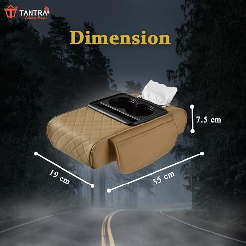 Image of TANTRA Premium Car Armrest Cushion Organizers, 5-in-1 Center Console Cover with 2 Storage Bags Cup Holder, Tissue Box Slot, Phone Slot for Sedans, Car Accessories Interior Organizers (Beige)