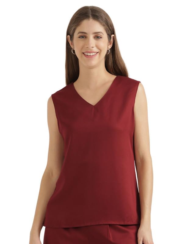 Image of SAADAA V-Neck Tops for Women| Viscose Fabric | Sleeveless Design | Relaxed Fit for Everyday Comfort | Office & Casual Wear