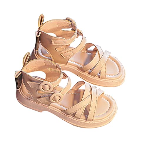 Kids Girls Open Toe Solid Rome Princess Flat Solid Hook & Loop Soft Bottom Outdoor Ankle Straps Dress Sandals