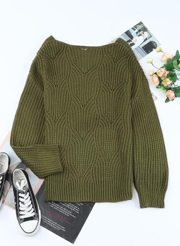 Image of Dokotoo Womens Sweaters 2026 Crewneck Cute Elegant Soft Long Sleeve Hollow Cable Knit Pullover Tops