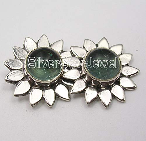 925 Sterling Silver Natural Apatite Sun Ear Stud Earrings 1.5 cm2