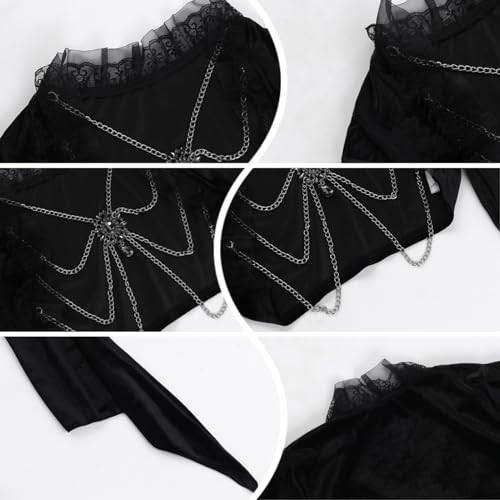 Image of Women Gothic Crop Top Shirt Y2K Black Bell Sleeve Shawl Cardigan
