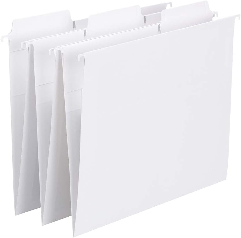 SmeadFasTab Hanging File Folder, 1/3-Cut Built-in Tab, Letter Size, White, 20 per Box (64002)