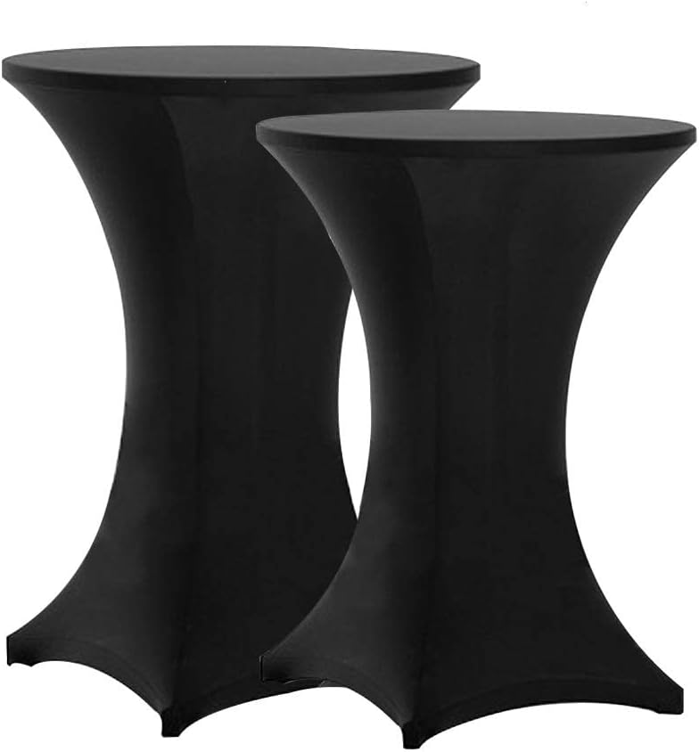 Tina 2 Pack 30X42 Inch Highboy Spandex Cocktail Table Cover Black, Fitted Stretch