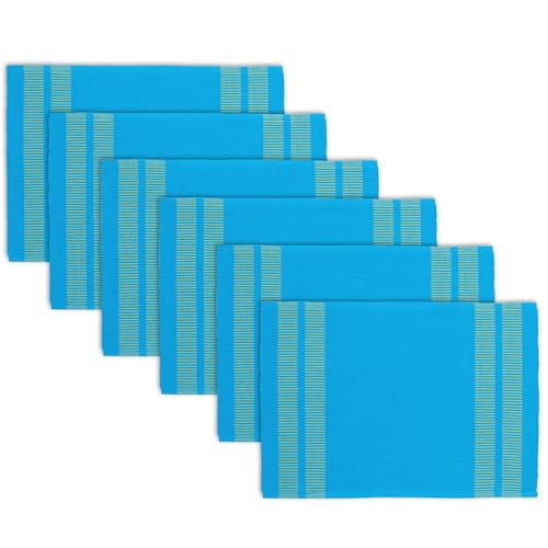 Image of Encasa XO Dining Table Mats Set of 6, Ribbed Cotton Table Mat 46x32 cm | Handmade Heat Resistance Table Placemats, Non Slip, Washable & Durable Place Mat for Centre Table, Living Room Ladder Turq Blue