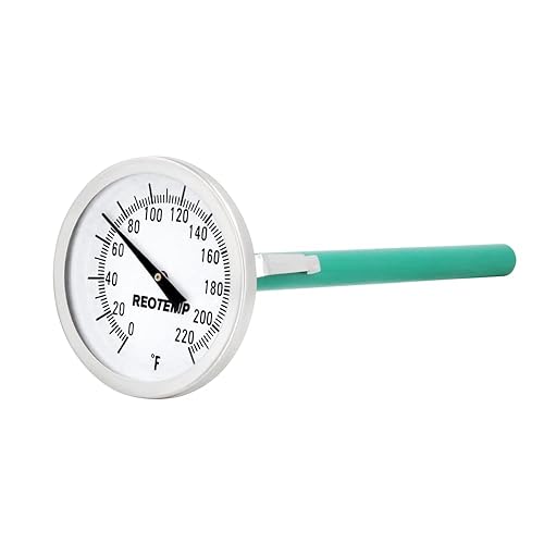 Reotemp Termómetro de bolsillo de fácil lectura con esfera grande, esfera de 2 pulgadas, vástago de 5 pulgadas, resistente al agua (0 a 220