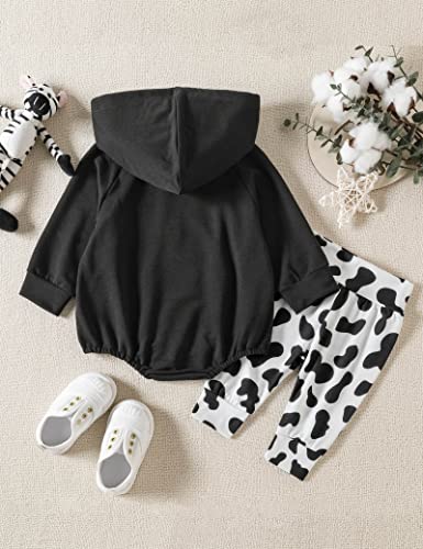 Kangkang Cow Outfits For Baby Girl Hoodie Pullover Sweatshirt Oversized Romper + Long Pants Outfit Set 3-6 Month Girl Clothes #TOP6
