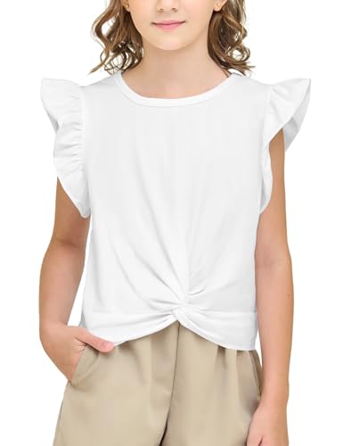 Girls Ruffle Shirts Twist Front Tops Shirt Tee