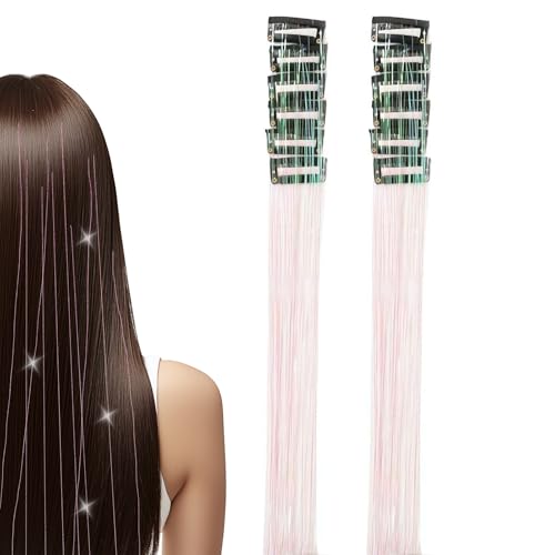 Extensiones de cabello con purpurina, 12 unidades, con clips de purpurina, peluca con clip de purpurina