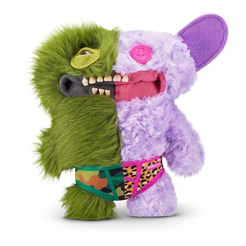 Fuggler Misfit Monsters 9-inch Series 1 (Captain-Undergrin - Green & Lilac Long & Curly pile) by ZURU, Funny Ugly Monster Plush Toy