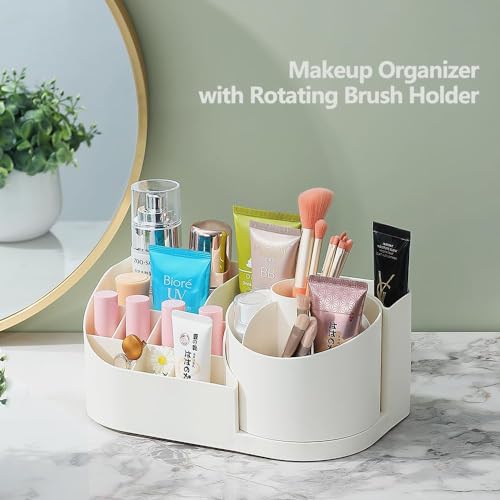 Image of Leawall 360 Rotating Cosmetic Organizer for Nail Polish, Brushes, Lipstick & Jewelry Makeup Storage Box for Bedroom & Bathroom - Jewelry organiser, Wardrobe & Dressing Table Storage(Multicolor)