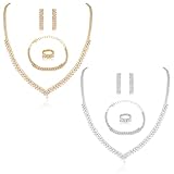 Wecoe 2-Set Rhinestone Jewelry Set: Gold & Silver Necklaces, Bracelets, Earrings & Rings for Women - Perfect for Party, Wedding, Evening Glam