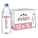 Evian Natural Spring Water (One Case of 12 Individual Bottles, each bottle is 1 liter) Naturally Filtered Spring Water in Large Bottles