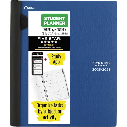 Image of Five Star Planner 2025-2026 Academic, Weekly & Monthly Advance Student Planner + Study App, 8-1 /2 inch x 11 inch, Large, Pacific Blue (CAW65920)