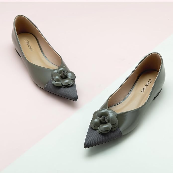 C.Paravano Flat Shoes for Women | Pointed Toe Shoes for Women | Women Pumps | Women's Flats | Pointed Toe Flats | Slip on Shoes Ballet Flats (Size 5.5,Grey)2