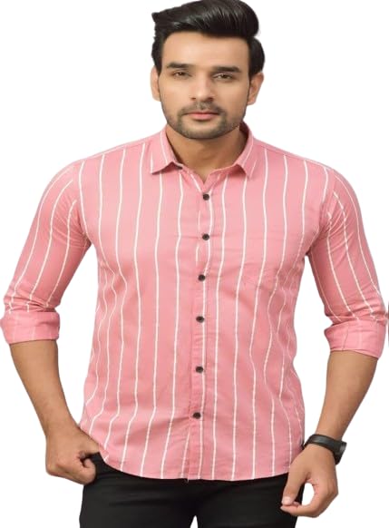 Image of Regular Fit Striped Lining Cotton Full Sleeve Casual Shirts for Men /Long Sleeves Cotton Striped, Cotton Shirt Crafted with Regular Sleeve, Comfort Fit & High-Performance for Everyday Wear