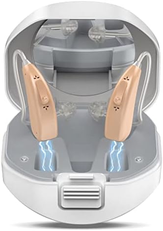 Lentorgi Rechargeable Hearing Aids for Seniors with Noise Cancelling, BTE Hearing Aids for People with Mild Moderate Severe Hearing Loss, Dual Microphone, Comfortable Fit - Light Beige
