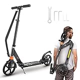 Scooter, FONTE KS2 Scooter for Age Above 8, Foldable & Quick-Release, 7.9' Big Shockproof PU Wheels, Double Shock Absorber Height Adjustable with Carry Strap Design, for Riders up to 220 lbs-Black