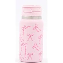 Hydrapeak 7oz Micro Travel Water Bottle, Flip Top Stainless Steel Small Water Bottles, Great for Travel and Kids, 7 oz, Baby Pink Bows