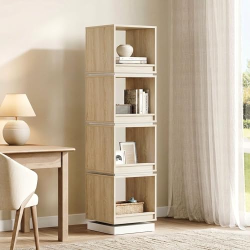 Image of ModernMate 4-Tier Rotating Bookshelf Tower, 360 Spinning Bookcase