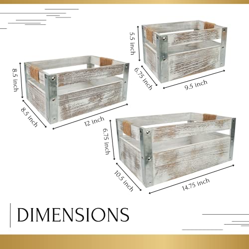 Gozo Wooden Storage Crates Set Of 3 – Rustic Farmhouse Nesting Crates With Handles – Wood Boxes For Crafts – Decorative Storage Crate – Farmhouse Decor For Living Room, Bathroom, Kitchen & Bedroom #TOP3