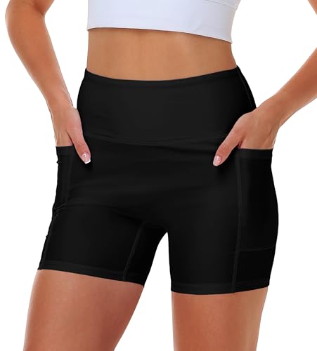 Image of AOBUTE Womens 9 inch /10 inch /11 inch Long Swim Board Shorts High Waisted UPF 50+ Biker Shorts with Pockets