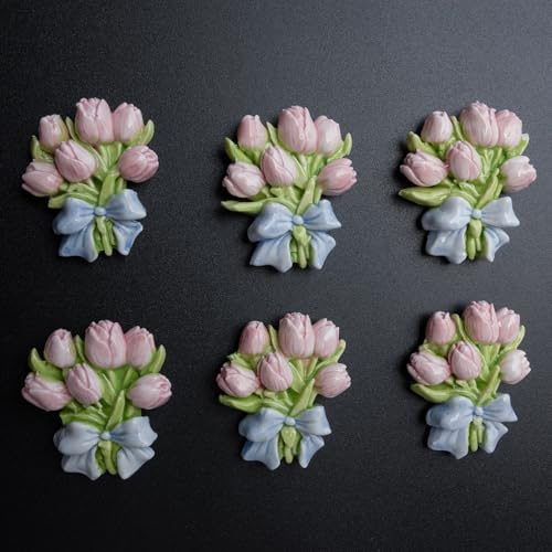 Imán decorativo de tulipán rosa de cerámica 3D miniatura 5