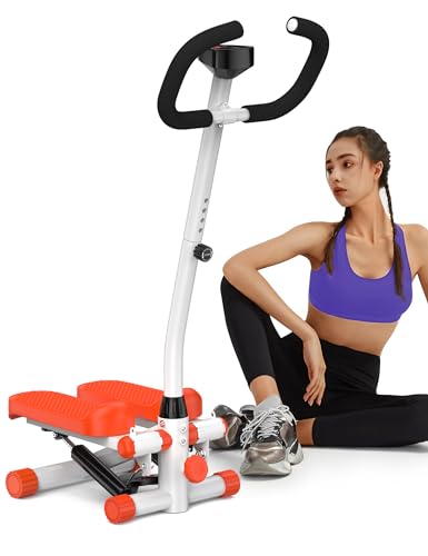 Amicus Mini Stepper with Handlebar, Stair Stepper with Resistance Band, Hydraulic Fitness Stepper Exercise Machine for Home, 330lbs Weight Capacity, Orange