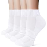 Stoeury White Sports Ankle Socks Women, Anti Blister Cushioned Quarter Socks Mens Black, Ladies Trainer Walking Running Sock, Breathable Cotton Casual Athletic Gym Sock 4 Pairs, White 6-8