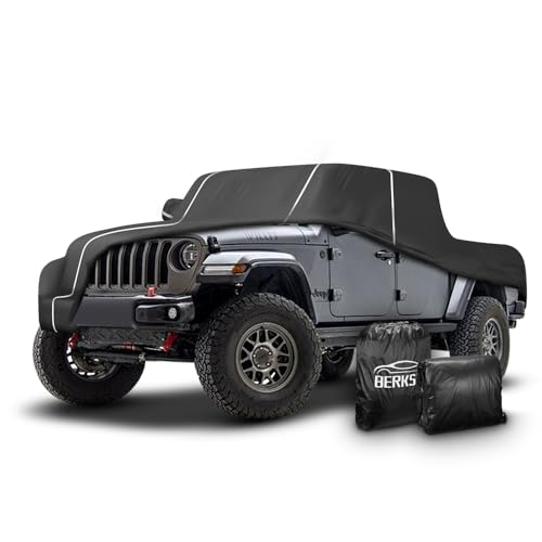 Fluorescent Strip Design Waterproof Car Cover Compatible for Jeep Gladiator 2019-2024 All Weather 6 Layers Full Car Cover Safe Parking at Night with Storage Bag