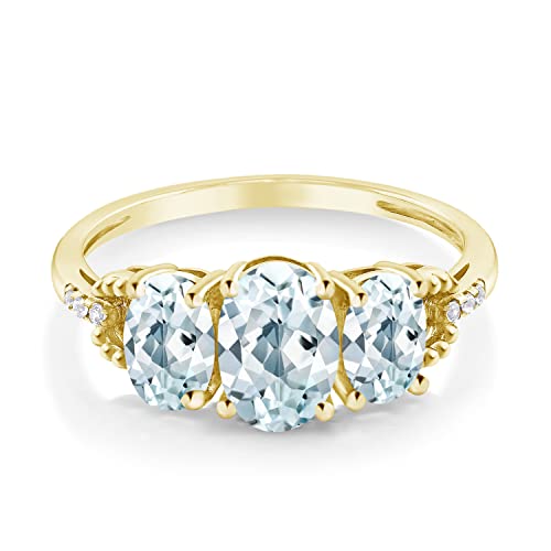 Gem Stone King 1.77 Cttw 10K Yellow Gold Oval Sky Blue Aquamarine and Diamond Accent Engagement Ring for Women | Gemstone Birthstone | Oval 7X5MM and 6X4MM | Available In Size 5, 6, 7, 8, 92