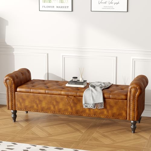 Ckaff Sitzbank mit Stauraum 160cm, Aufbewahrungsbox, Fußbank, Bettbank, Sitztruhe mit Armlehnen aus PU-Kunstleder für Wohnzimmer Schlafzimmer Flur, Braun Ckaff Sitzbank mit Stauraum 160cm, Aufbewahrungsbox, Fußbank, Bettbank, Sitztruhe mit Armlehnen aus PU-Kunstleder für Wohnzimmer Schlafzimmer Flur, Braun