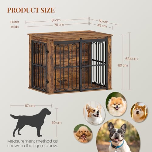 HEXCELEN Hundekäfig-Möbel aus Holz, 81 cm Hundebox für Zuhause, Hundekäfig mit 2 Türen, Schiebetüren, für Kleine, Mittlere Hunde, Robuster, Beistelltisch, 81 × 55 × 62,4 cm, Braun