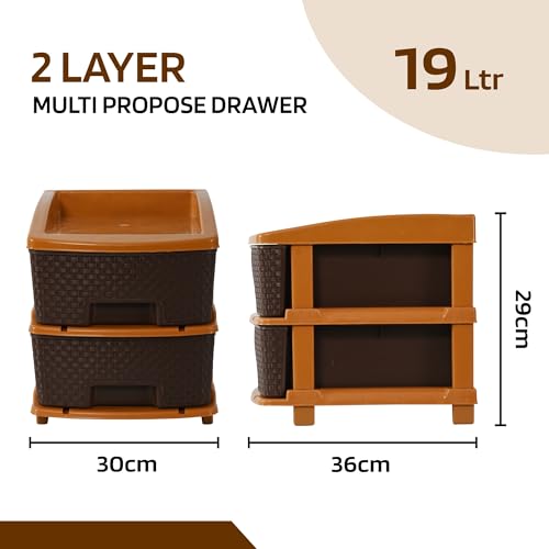 Image of Kuber Industries 2-Layer & 19 Ltr Plastic Drawer Storage Organiser | Modular Kitchen & Toy Organizer For Kids Room | Chocolate Brown