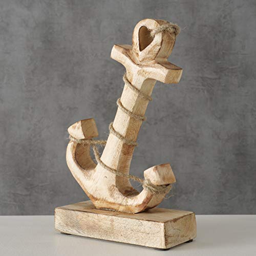 Whw Whole House Worlds Mariners Rope Wrapped Anchor Sculpture, Hand Carved, Mango Wood, Black Base, 8.25 Inches Tall, Bottom Pads #TOP4