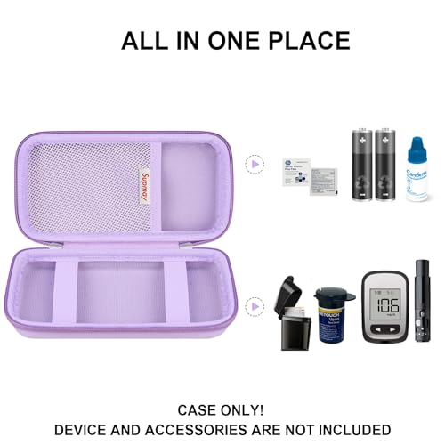 Supmay Diabetic Supplies Hard Case Diabetic Supply Organizer Bag Carrying Case for Diabetes Testing Kit Blood Glucose Monitor with Blood Sugar Glucometer Test Strips Lancing Device Lancets, Purple - Image 3