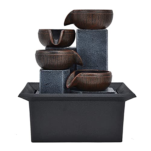 Listado de Fuentes de interior Top 10. 23 Fuente de Agua Interior, Fuentes de Mesa, Fuente de Cascada de Feng Shui Iluminada Zen para Decoración de Escritorio de Dormitorio de Oficina en Casa(4#)