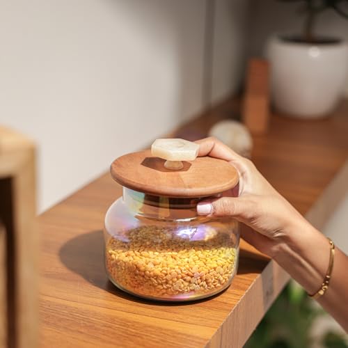 Image of Ireka Home Halo Glass Jar with Wooden Lid | Modular Transparent Storage Organizer Jars for Kitchen | Tea Coffee Sugar Dry Fruits Storage