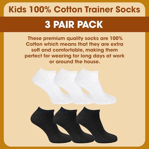 Kids 3 Pack 100% Cotton Sneaker Socks | Sock Snob | Short Low Cut Ankle Socks (10-1, Black)4