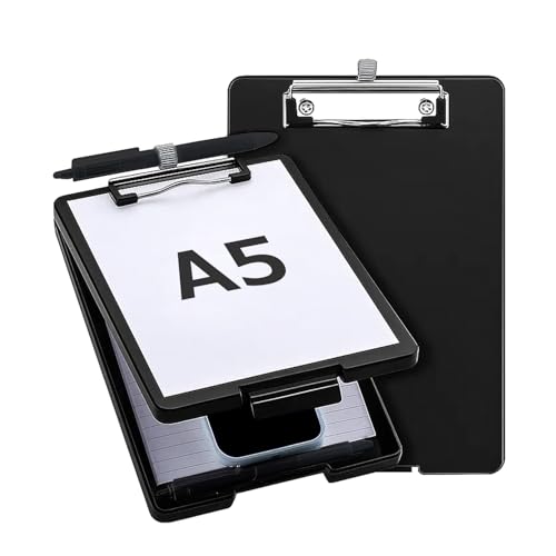 バインダー a5 折りたたみ クリップボード 2つ折り 防水 ((ブラック)