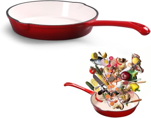 Otufan Sartén esmaltada, Sartén de hierro fundido esmaltado, 16 cm doble revestimiento antiadherente mango largo sartén pequeña para cocinas de gas cocinas de inducción llamas abiertas portátiles