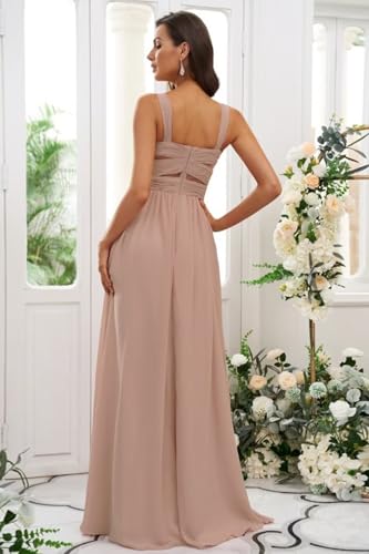 Dessiny Ruched Straps Chiffon Bridesmaid Dresses for Women with Slit Long A Line Pleated Formal Party Dress 2024 DE552