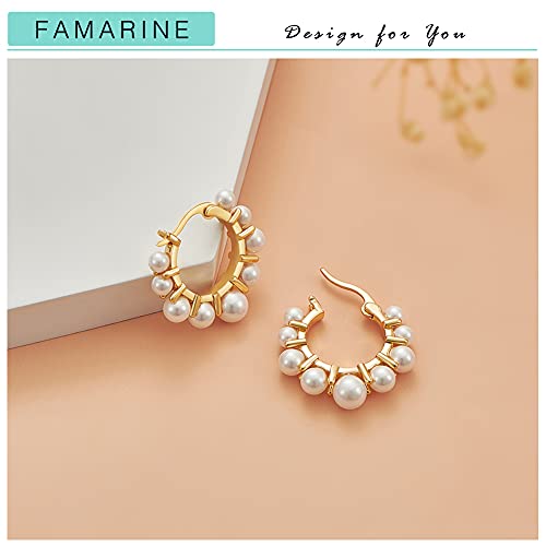Famarine Pearl Hoop Earrings For Women 14K Gold Plated Cute Dainty Hoop Earrings Jewelry Gift #TOP3