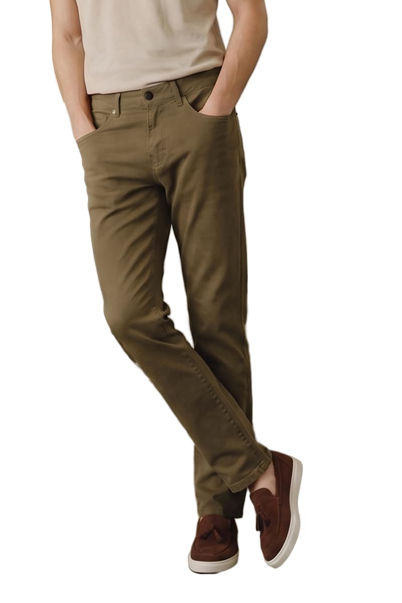 snitch Men Trousers Casual Wear | Customised Regular Fit Straight Leg & Solid Washed Design | Breathable Cotton Blend Five Pocket Styling for Daily Work & Weekend Outings | Olive-picture-33
