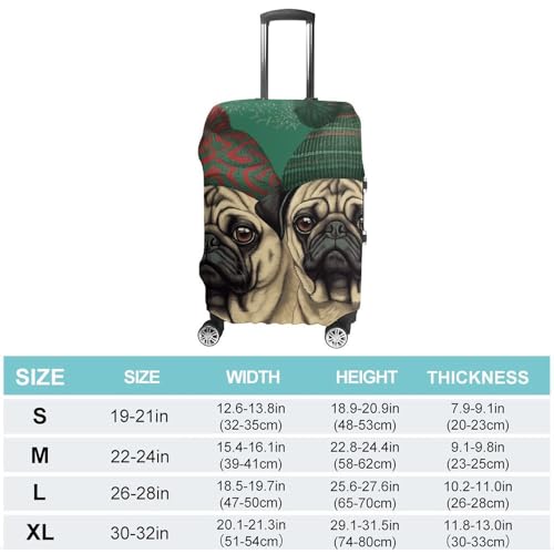 Two Pugs Wearing Hats Luggage Cover Tsa Approved Suitcase Covers for Luggage Elastic Washable Suit Case Covers Anti-Scratch Travel Luggages Sleeve Suitcase Protector Fits 19-30 Inch Case(S)2