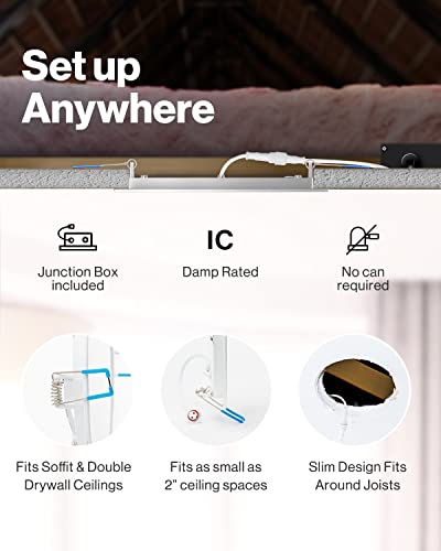 Sunco 24 Pack 6 Inch Ultra Thin Led Recessed Ceiling Lights Slim, 6000K Sunlight, Dimmable 14W, Baffle Trim Damp Rated, Canless Wafer Thin With Junction Box #TOP2