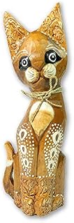 Thai Gifts Wooden Cat Carving - Standing Shabby Chic Cat Ornament - Ginger 40cm