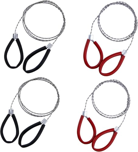 4 Pcs Stainless Steel Cable Saw Metal Wire Saw Hand Pocket String Rope Saw Emergency Survival Saw PVC Pipe Cable Saw for Wood Camping Hiking Hunting Red and Black 23.62 Inch